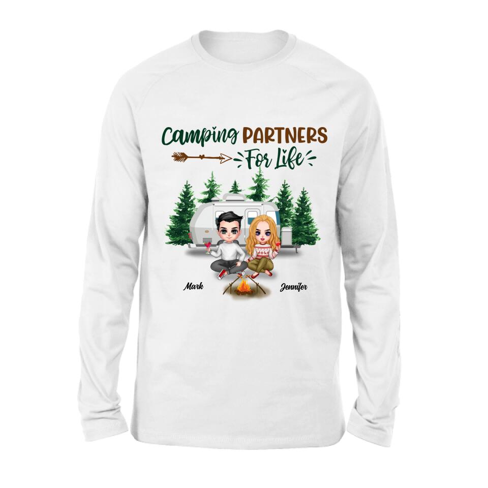 Personalized Camping Couple And Dog Shirt - Valentine's Day Gift Idea For Couple - Camping Partners For Life