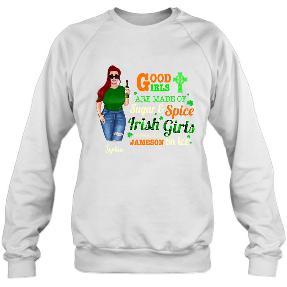Personalized Irish Girl Shirt/Pullover Hoodie/Sweatshirt/Long Sleeve - Gift Idea For St Patrick's Day - Irish Girls Are Made Of Jameson On Ice