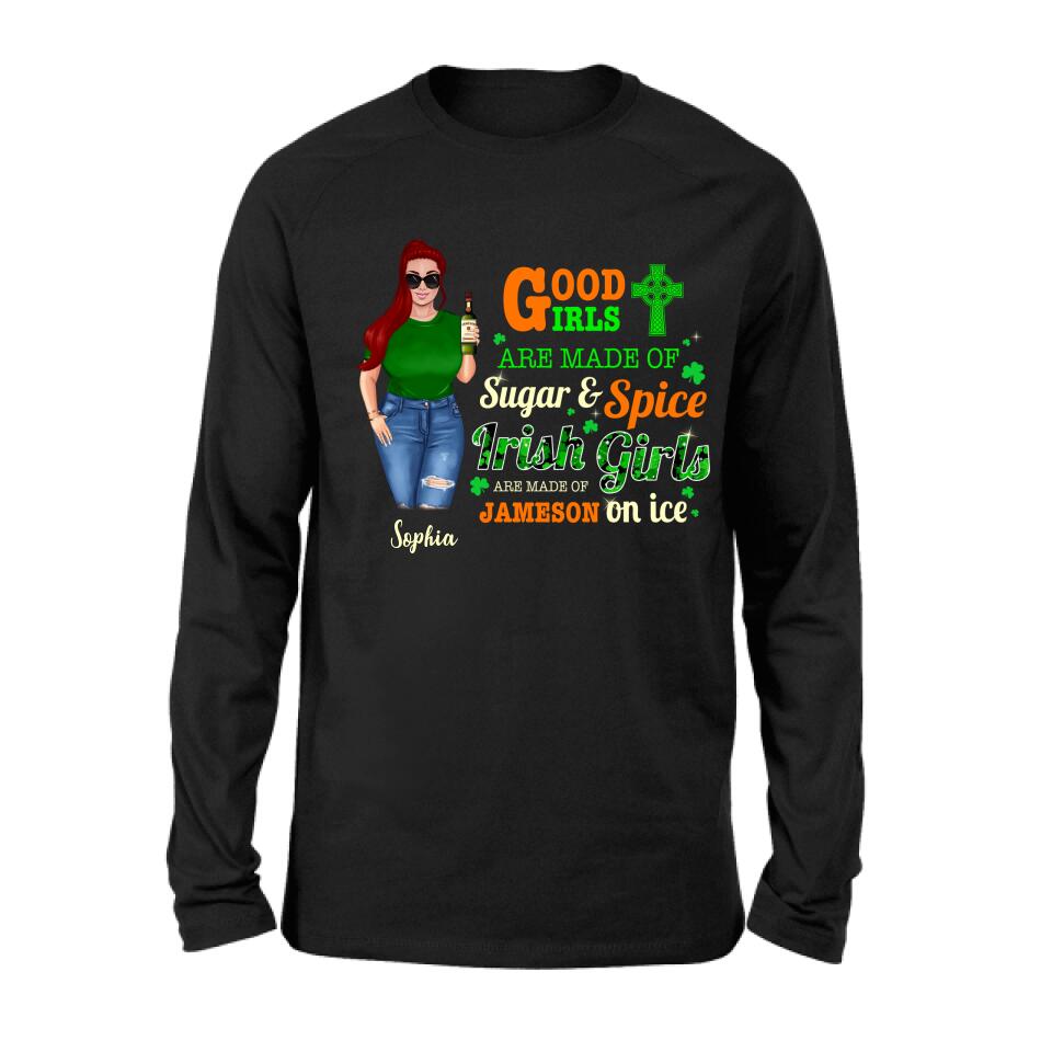 Personalized Irish Girl Shirt/Pullover Hoodie/Sweatshirt/Long Sleeve - Gift Idea For St Patrick's Day - Irish Girls Are Made Of Jameson On Ice