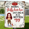 Personalized Chicken Metal Sign - Up to 7 Chickens - Gift Idea For Chicken Lover/Couple - Fluffy Butt Hut Last One In Is A Rotten Egg