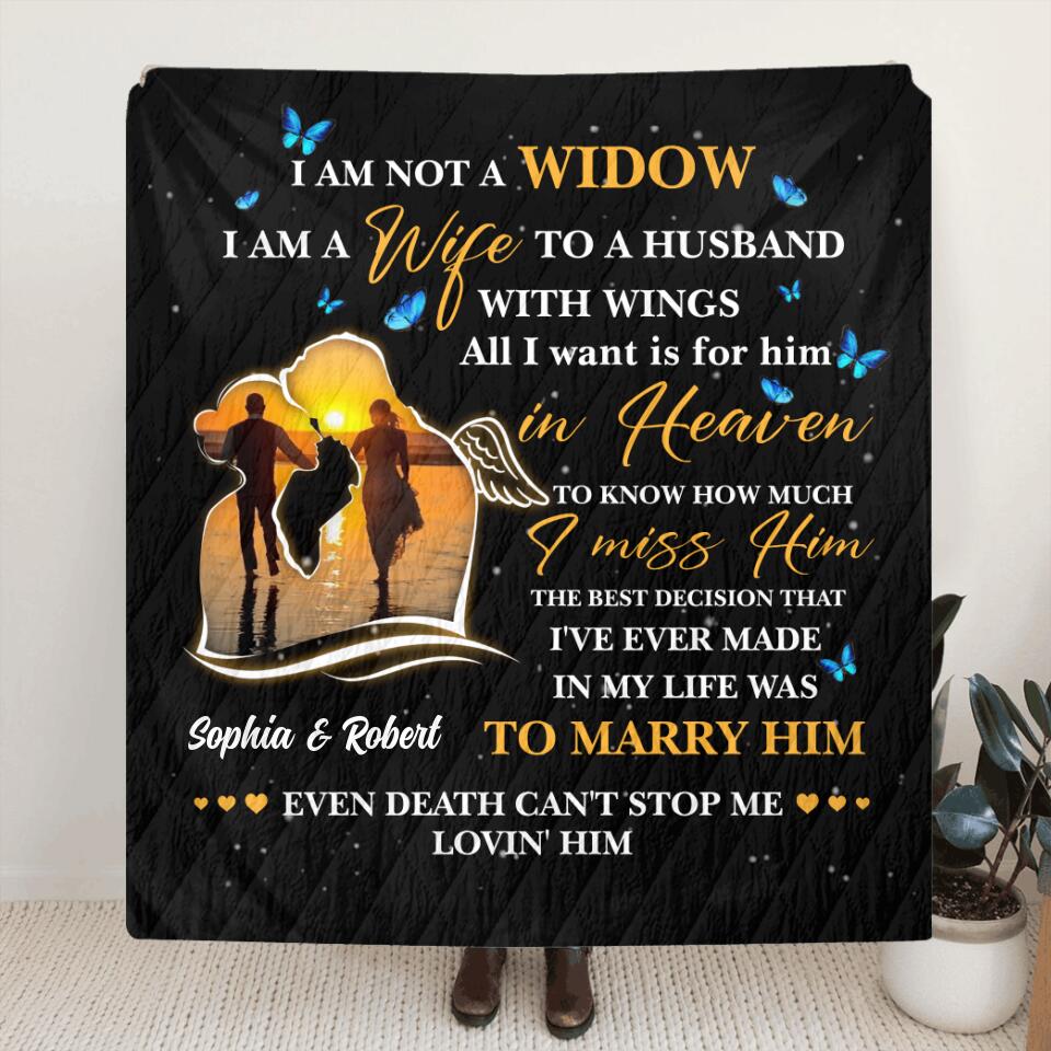 Personalized Couple Quilt/Fleece Throw Blanket/Pillow Cover - Memorial Gift Idea For Couple - I Am A Wife To A Husband With Wings