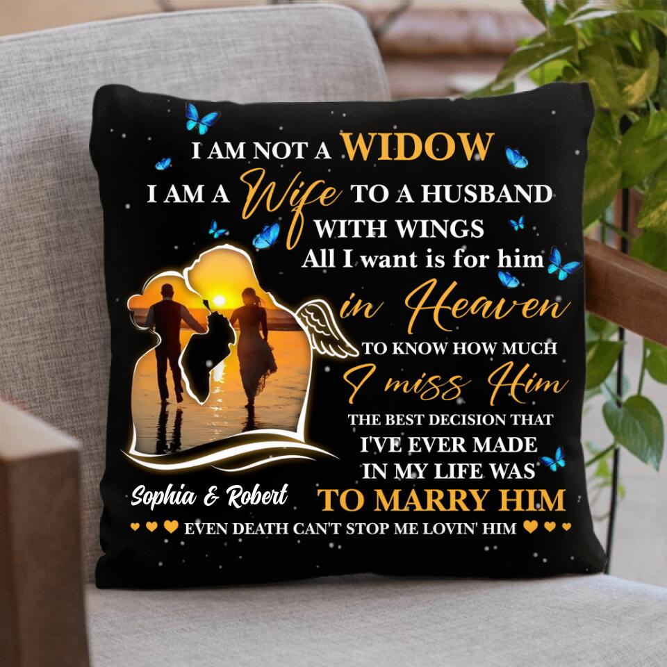Personalized Couple Quilt/Fleece Throw Blanket/Pillow Cover - Memorial Gift Idea For Couple - I Am A Wife To A Husband With Wings