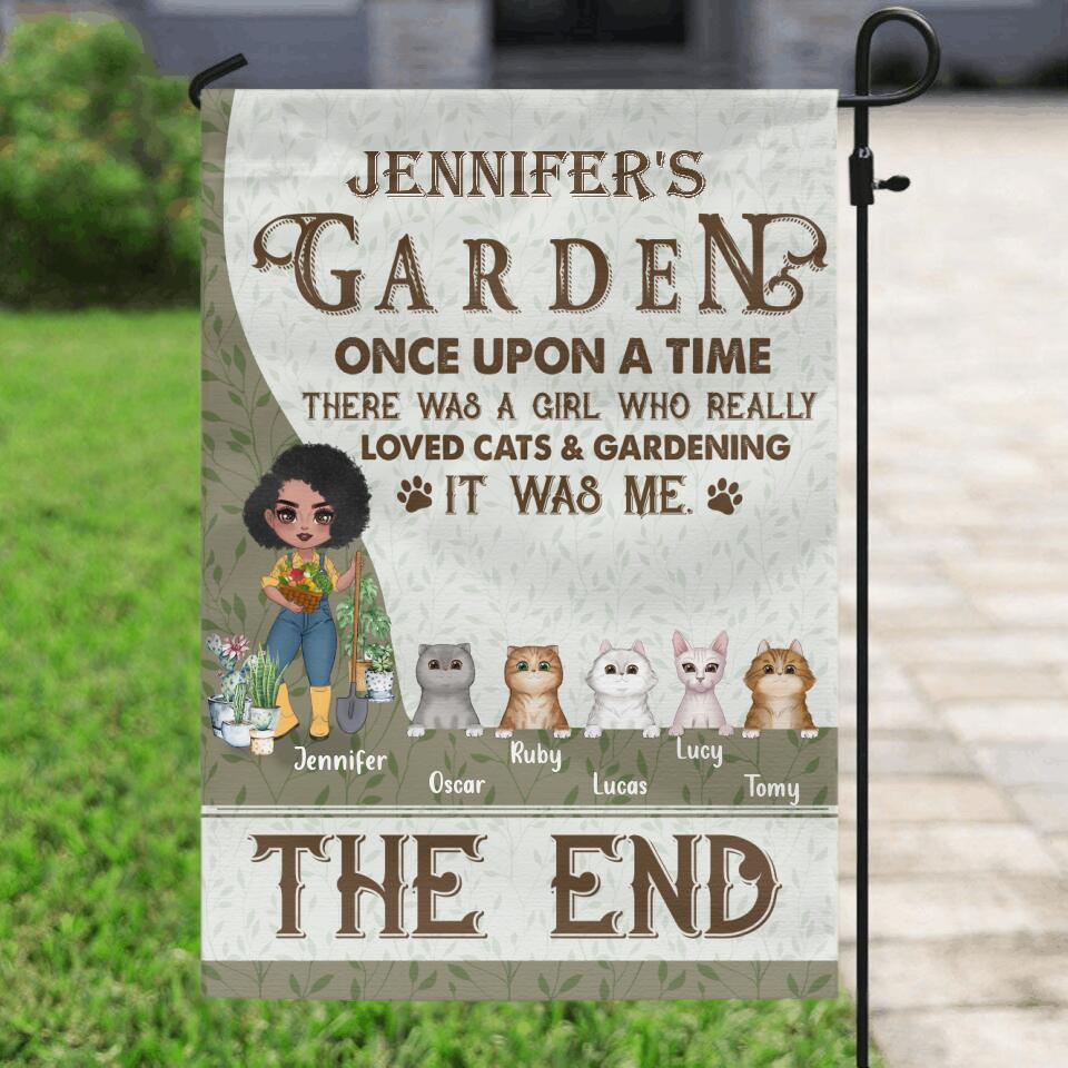 Personalized Pet Garden Flag Sign - Up to 5 Pets - Funny Gardening Gift For Dog/Cat Lover - Once Upon A Time There Was A Girl Who Really Loved Cats & Gardening