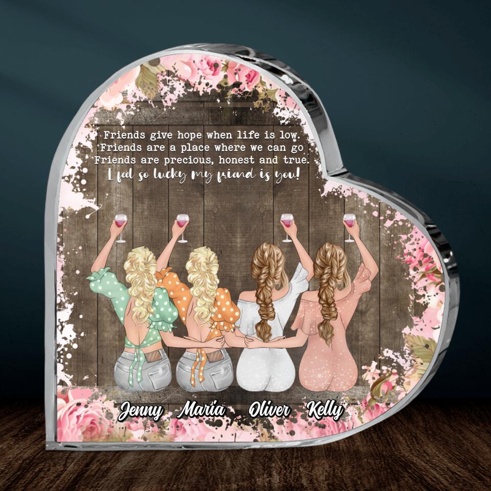 Personalized Friends Crystal Heart - Up to 4 Friends - Gift Idea For Friends/Besties - Thank You For Being Part Of My Family