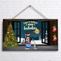 Personalized Christmas By Window Door Sign - Man/Woman/Couple With Up to 3 Kids - 4 Pets - Best Gift For Christmas - Happy First Christmas Together