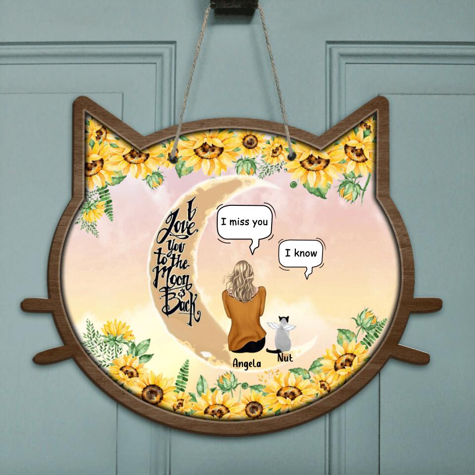Personalized Memorial Cat Sun Flower Door Sign - Up to 6 Cats - Gift For Cat Lover - I Love You To The Moon And Back
