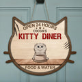 Personalized Kitty Diner Door Sign - Up to 5 Cats - Gift Idea For Cat Lover - Open 24 Hours Kitty Diner Food & Water
