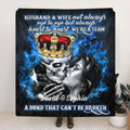 Personalized Skull Couple Quilt/Fleece Throw Blanket - Gift Idea For Couple - Husband & Wife Not Always Eye To Eye But Always Heart To Heart
