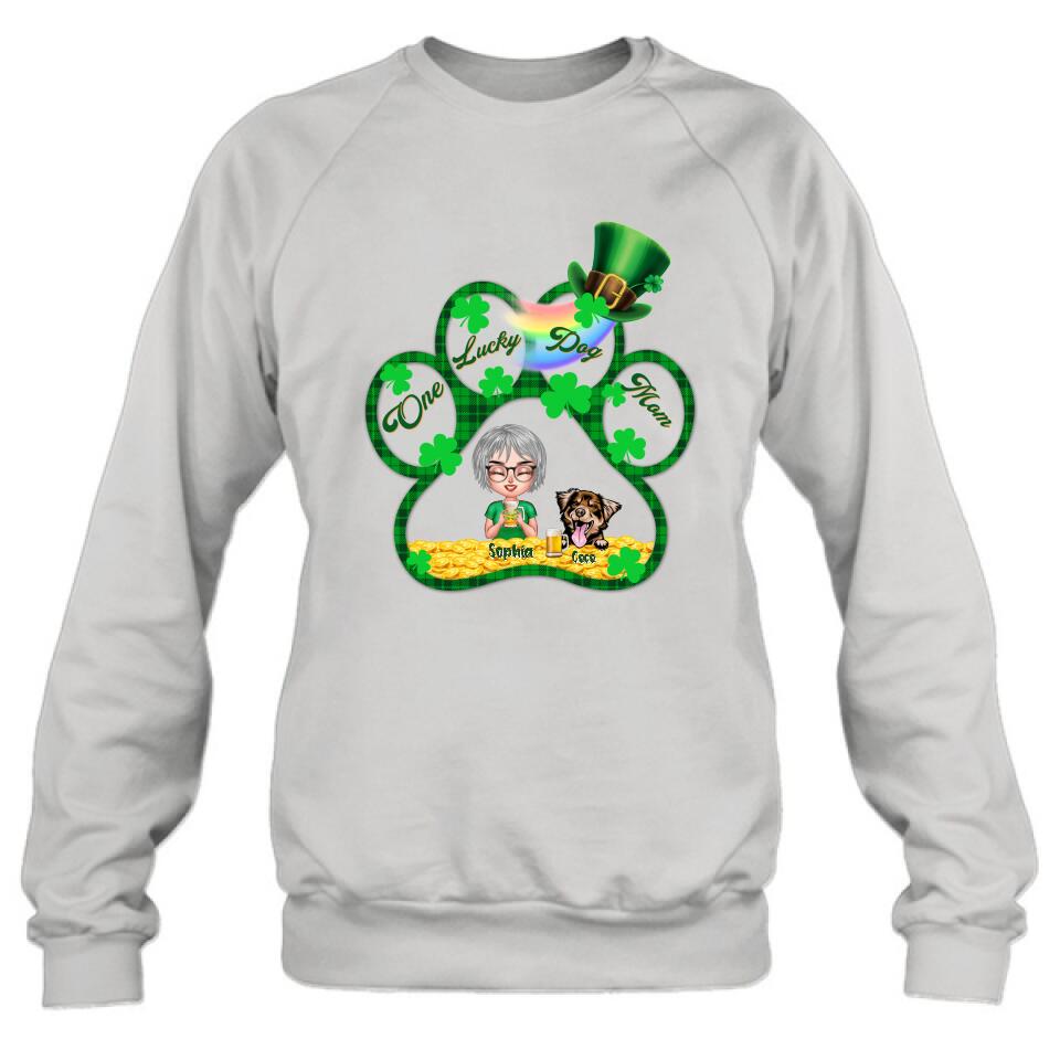 Personalized Dog Mom Shirt - Up to 4 Dogs - Gift Idea For St Patrick's Day - One Lucky Dog Mom