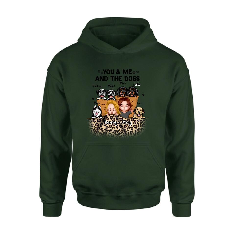 Personalized Dog Shirt/Hoodie/Sleeve - Gift For Couples, Dog Lovers - You & Me and The Dogs - Up to 6 Dogs