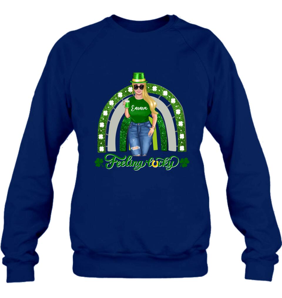 Personalized Irish Girl Unisex T-shirt/Sweatshirt/Hoodie - Gift Idea For St Patrick's Day - Feeling Lucky