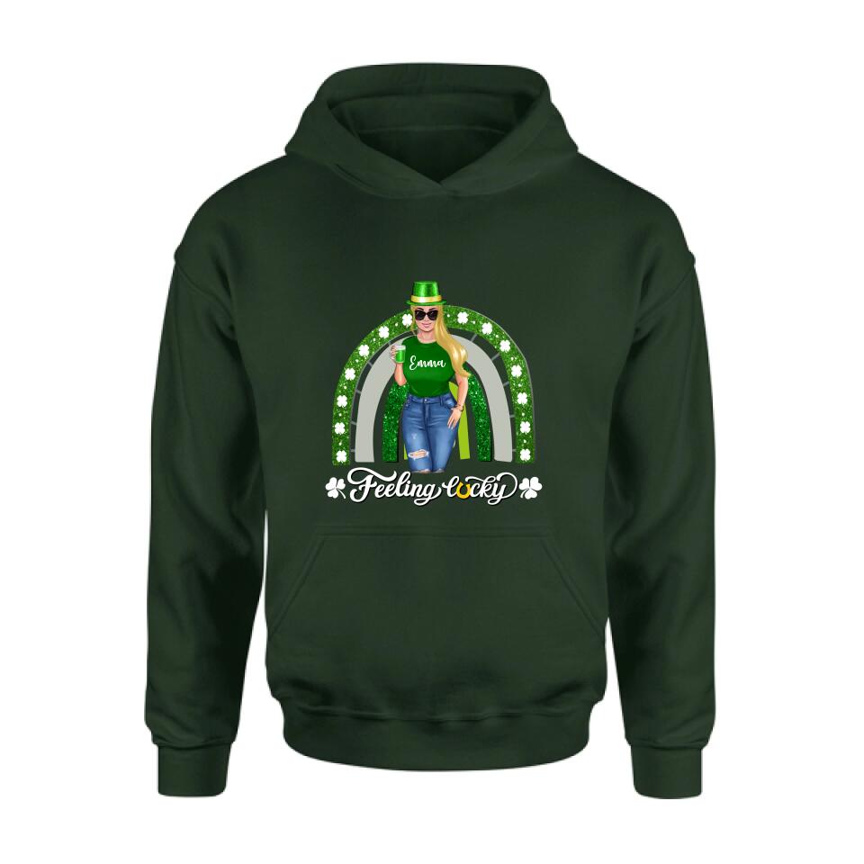 Personalized Irish Girl Unisex T-shirt/Sweatshirt/Hoodie - Gift Idea For St Patrick's Day - Feeling Lucky