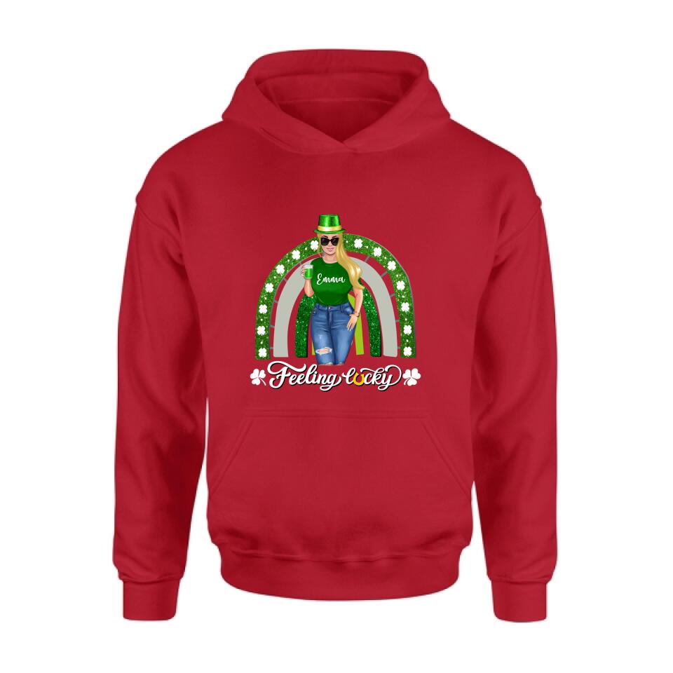 Personalized Irish Girl Unisex T-shirt/Sweatshirt/Hoodie - Gift Idea For St Patrick's Day - Feeling Lucky