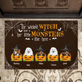 Personalized Halloween Dogs Doormat - Up to 5 Dogs - The Wicked Witch And Her Little Monsters  Live Here Halloween