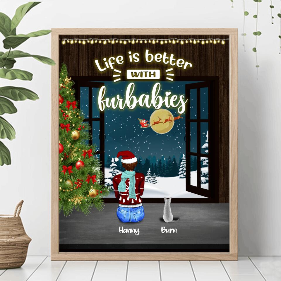 Personalized Christmas By Window Poster - Man/Woman/Couple With Up to 3 Kids, 4 Pets - Best Gift For Christmas - Happy First Christmas Together