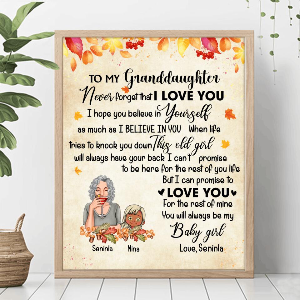 Personalized Grandma & Granddaughter Poster - Up to 4 Kids - To My Granddaughters Never Foget That I Love You