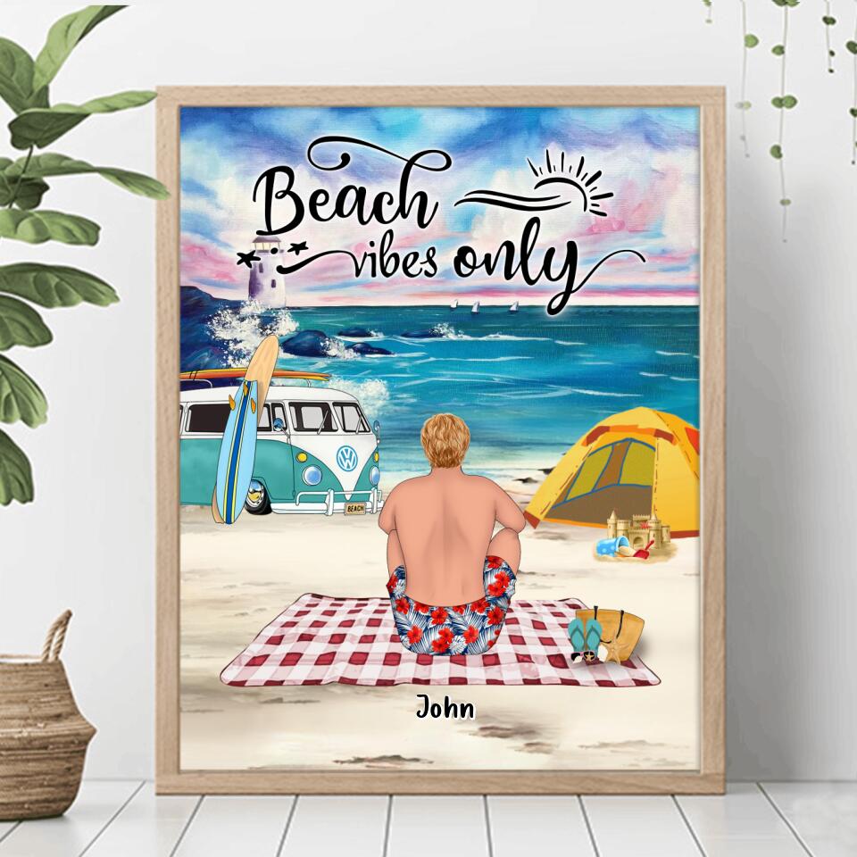 Personalized Camping Beach Poster - Up to 4 People - Best Gift For Camping Lover/Couple - The Beach Is Our Happy Place