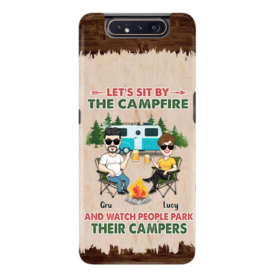 Custom Personalized Couple With Dogs Camping Phone Case - Couple With Up to 4 Dogs - Gift For Couple/ Camping/ Dog Lover - Let's Sit By The Campfire - Case For iPhone And Samsung