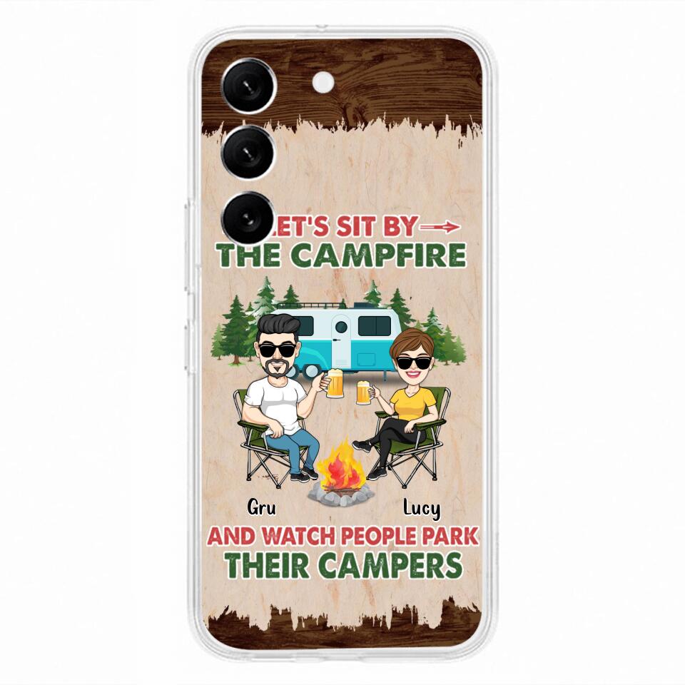 Custom Personalized Couple With Dogs Camping Phone Case - Couple With Up to 4 Dogs - Gift For Couple/ Camping/ Dog Lover - Let's Sit By The Campfire - Case For iPhone And Samsung