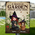 Personalized Garden Witch Metal Sign - Up to 5 Cats - Halloween Gift Idea For Cat Lovers/Wiccan Decor/Pagan Decor - A Magical Garden Witch Lives Here