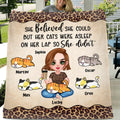 Personalized Cat Mom Fleece Throw Blanket/Quilt - Gift Idea For Cat Owner with up to 5 Cats - Her Cats Were Asleep On Her Lap