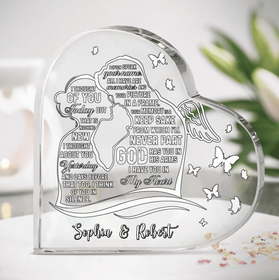Personalized Memorial Acrylic Plaque - Memorial Gift Idea - God Has You In His Arms, I Have You In My Heart