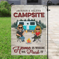 Personalized Camping Couple Flag Sign - Couple With Up to 4 Dogs - Gift Idea For Couple/Camping Lover - Home Is Where We Park It