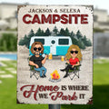 Personalized Camping Couple Metal Sign - Couple With Up to 4 Dogs - Gift Idea For Couple/Camping Lover - Home Is Where We Park It