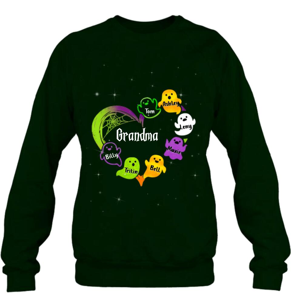 Personalized Grandma & Grandkids Ghost T-shirt/Long Sleeve/Sweatshirt/Hoodie - Halloween Gift for Grandmother - Up to 7 Grandkids