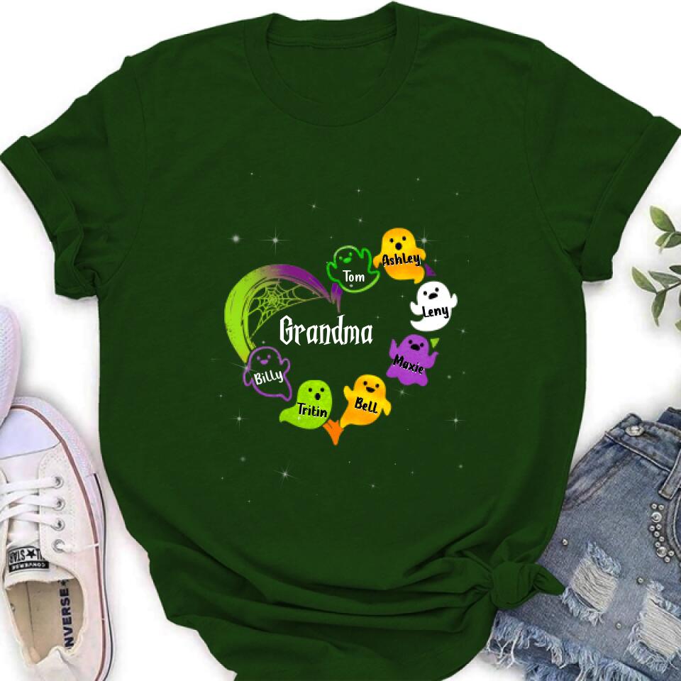 Personalized Grandma & Grandkids Ghost T-shirt/Long Sleeve/Sweatshirt/Hoodie - Halloween Gift for Grandmother - Up to 7 Grandkids
