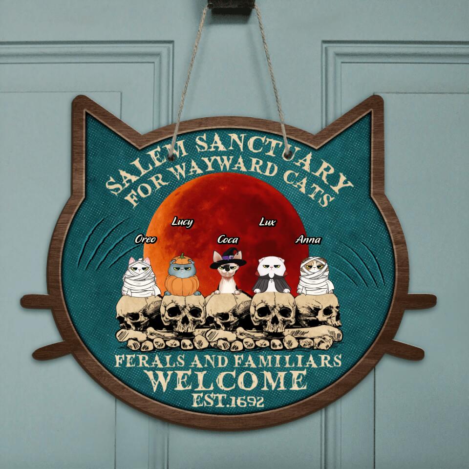 Personalized Halloween Cat Wooden Sign - Up to 5 Cats - Halloween Gift For Cat Lovers
