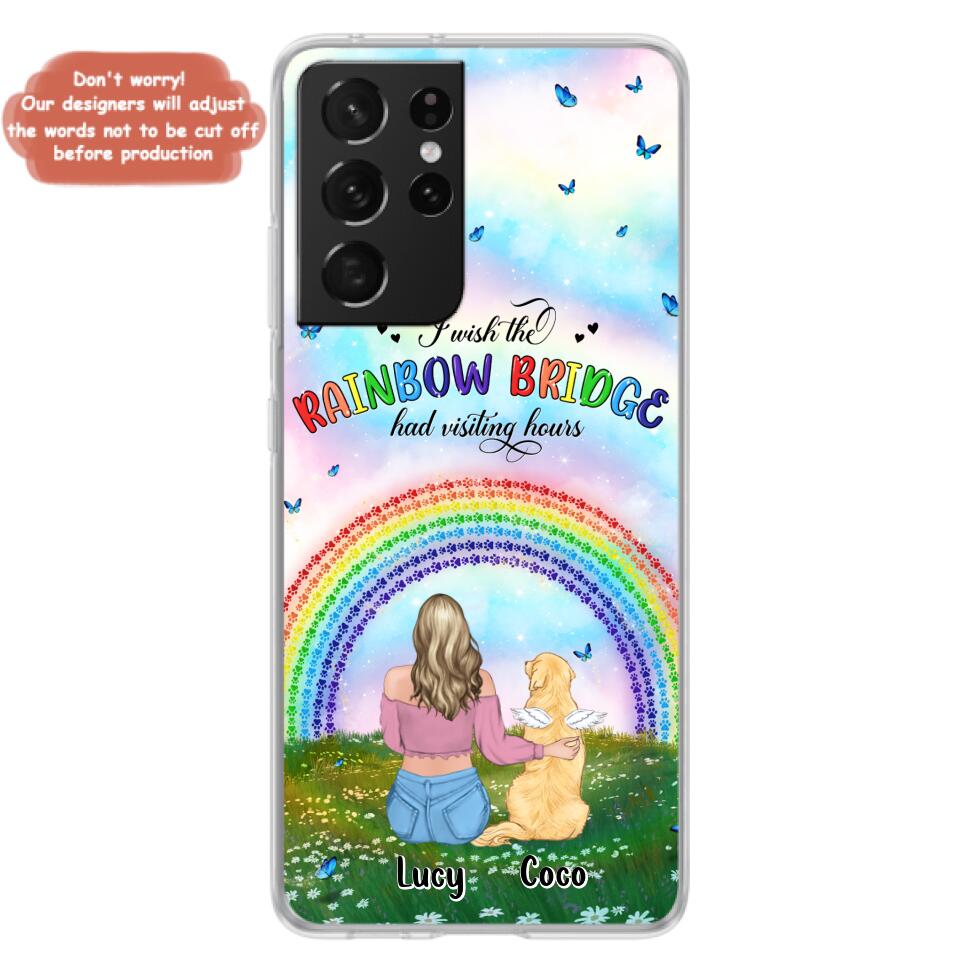Custom Personalized Dog, Cat Memorial Phone Case  - Upto 4 Pets - Memorial Gift For Dog/ Cat Lover - I Wish The Rainbow Bridge Had Visiting Hours - Case For iPhone And Samsung