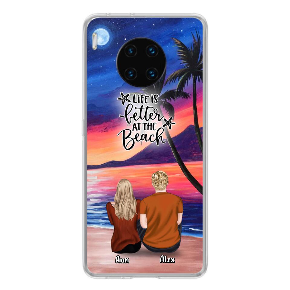 Personalized Couple & Pet Beach Dawn Phone Case For Huawei, Oppo and Xiaomi - Gift for Couple with up to 4 Dogs/Cats - Life is better at the beach