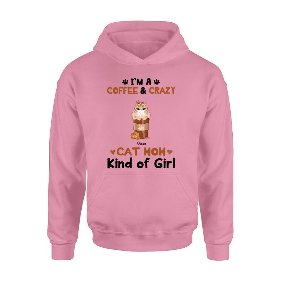 Personalized Cat Mom & Coffee Shirt - Gift Idea For Cat Lover - Up To 5 Cats - I'm A Coffee & Crazy Cat Mom Kind Of Girl