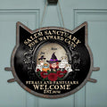 Personalized Halloween Cat Mom Door Sign - Up to 6 Cats - Halloween Gift For Cat Lovers/Wiccan Decor/Pagan Decor - Salem Sanctuary For Wayward Cats