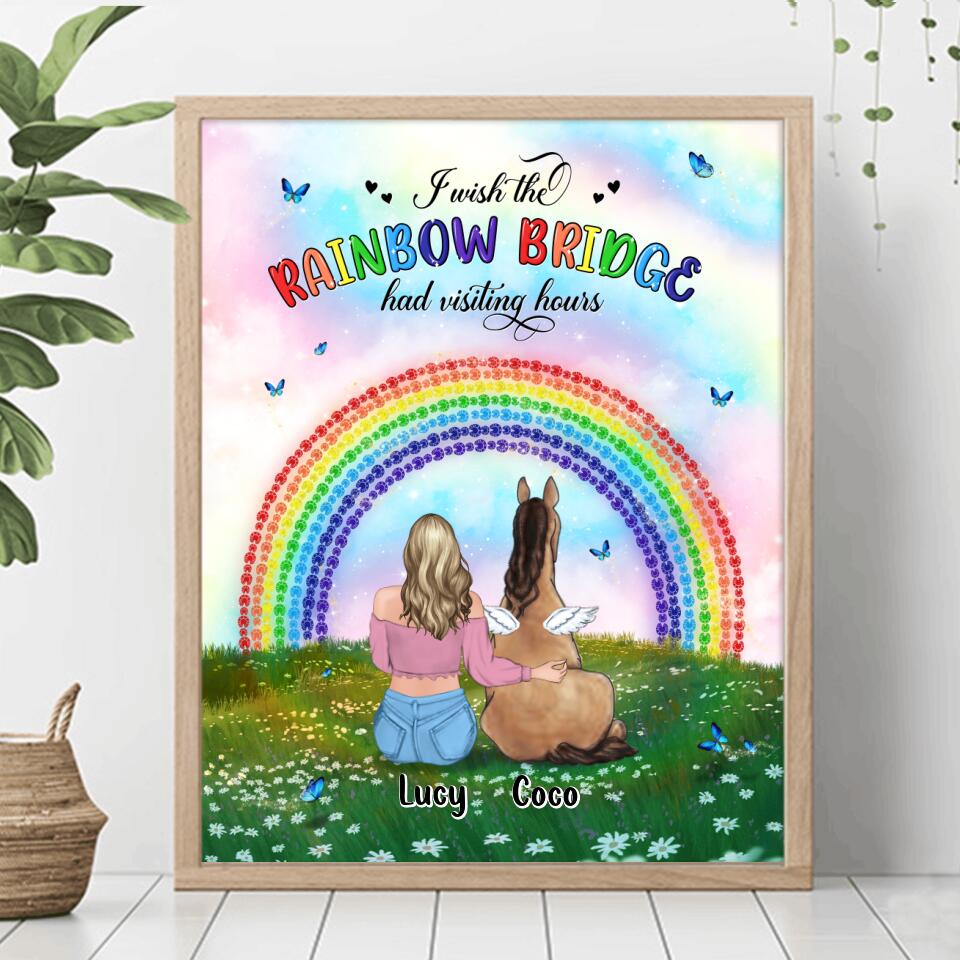 Personalized Horse Memorial Poster - Up to 4 Horses - Memorial Gift For Horse Lover - I Wish The Rainbow Bridge Had Visiting Hours