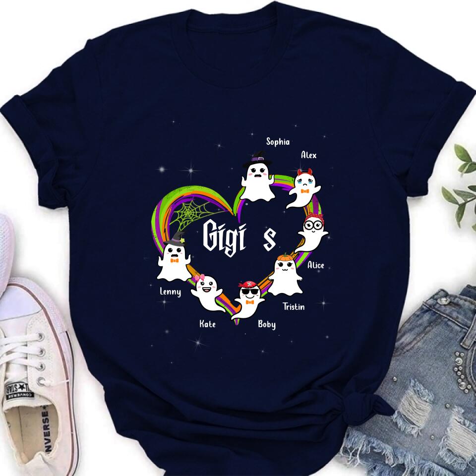 Personalized Grandma & Grandkids Ghost T-shirt/Long Sleeve/Sweatshirt/Hoodie - Up to 7 Grandkids - Halloween Gift for Grandma