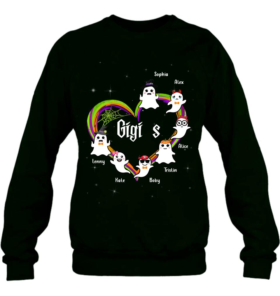 Personalized Grandma & Grandkids Ghost T-shirt/Long Sleeve/Sweatshirt/Hoodie - Up to 7 Grandkids - Halloween Gift for Grandma