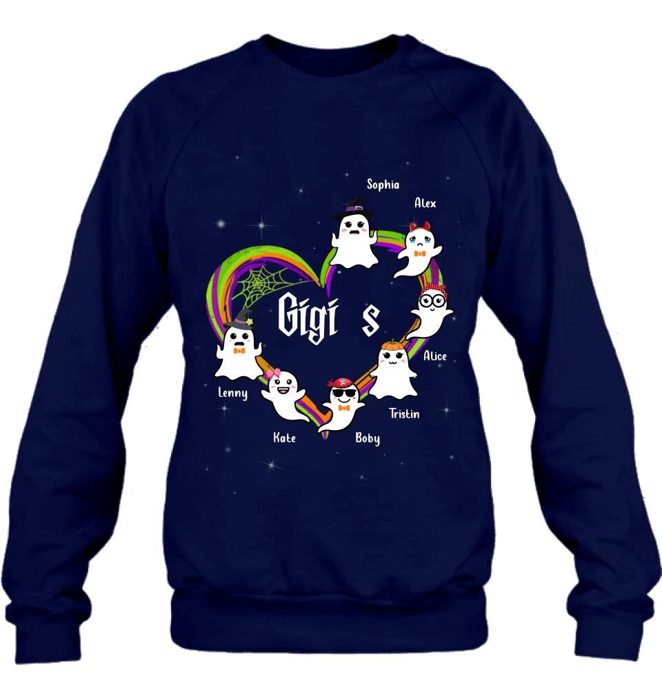 Personalized Grandma & Grandkids Ghost T-shirt/Long Sleeve/Sweatshirt/Hoodie - Up to 7 Grandkids - Halloween Gift for Grandma