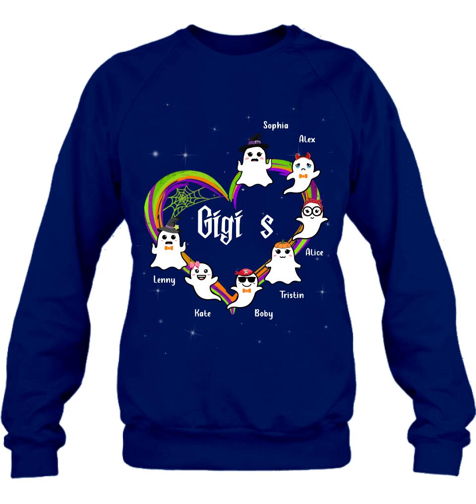 Personalized Grandma & Grandkids Ghost T-shirt/Long Sleeve/Sweatshirt/Hoodie - Up to 7 Grandkids - Halloween Gift for Grandma