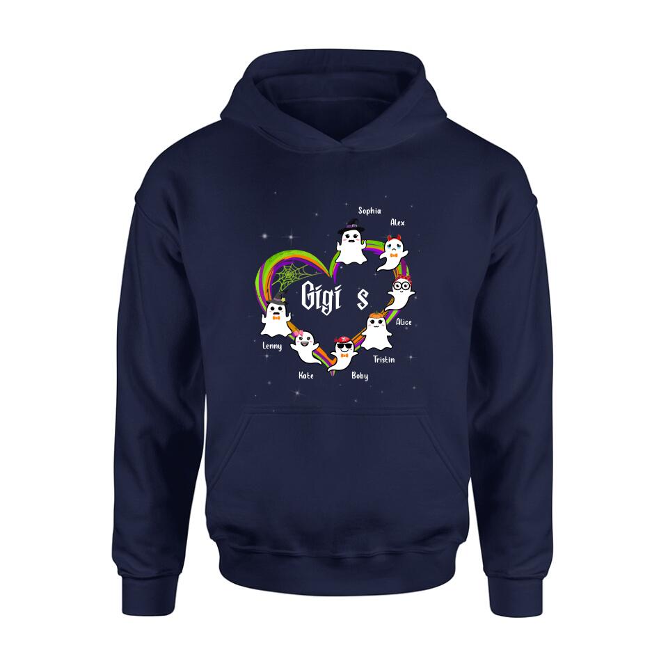 Personalized Grandma & Grandkids Ghost T-shirt/Long Sleeve/Sweatshirt/Hoodie - Up to 7 Grandkids - Halloween Gift for Grandma