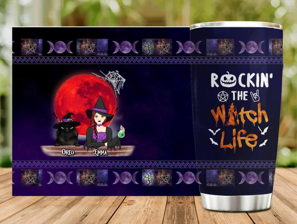 Personalized Pet Witch Tumbler - Up to 3 Pets - Halloween Gift For Dog/Cat Lover - Rockin' The Witch Life