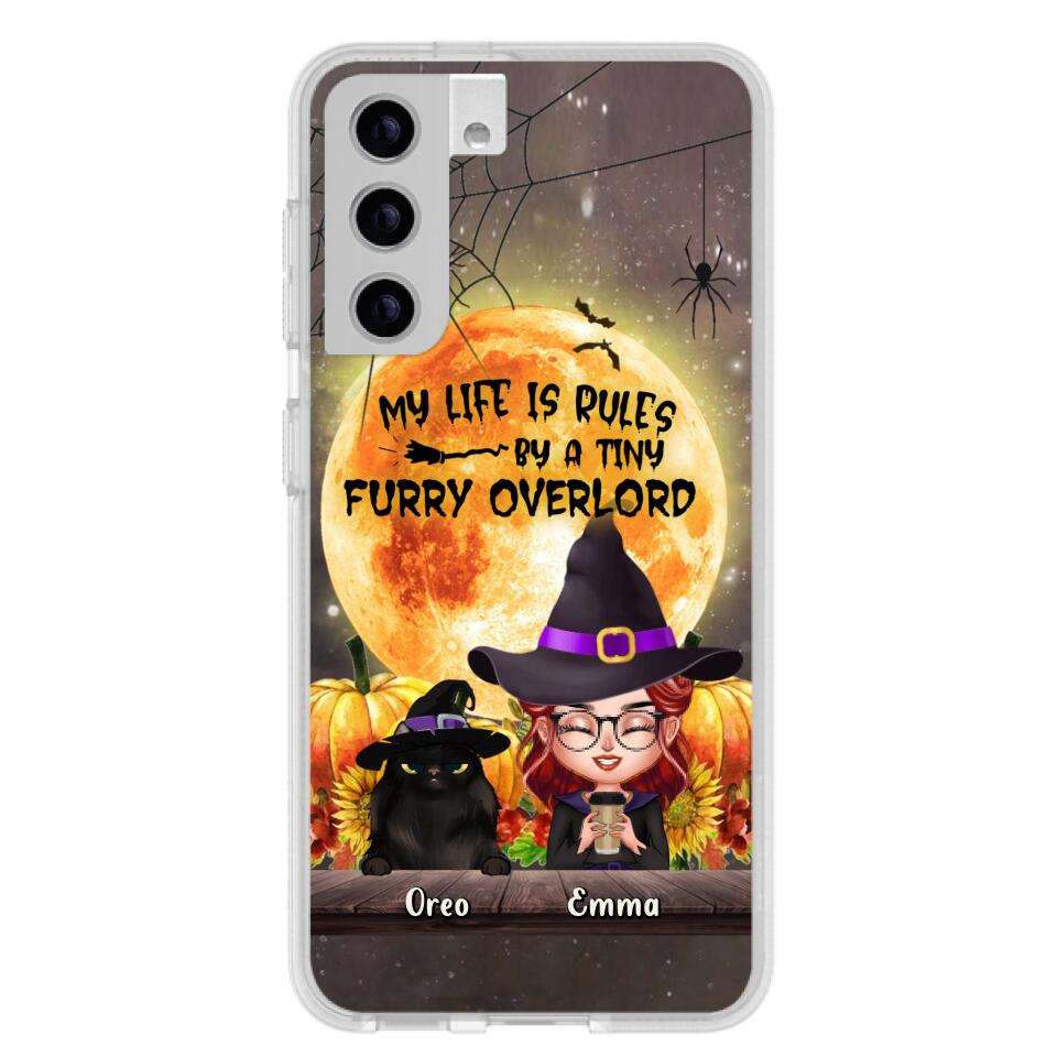 Custom Personalized Cat Witch Phone Case - Upto 5 Cats - Halloween Gift Idea For Cat Lovers - My Life Is Ruled By A Tiny Furry Overlord - Case For iPhone And Samsung