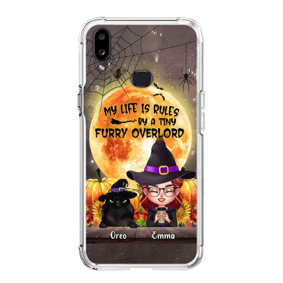 Custom Personalized Cat Witch Phone Case - Upto 5 Cats - Halloween Gift Idea For Cat Lovers - My Life Is Ruled By A Tiny Furry Overlord - Case For iPhone And Samsung