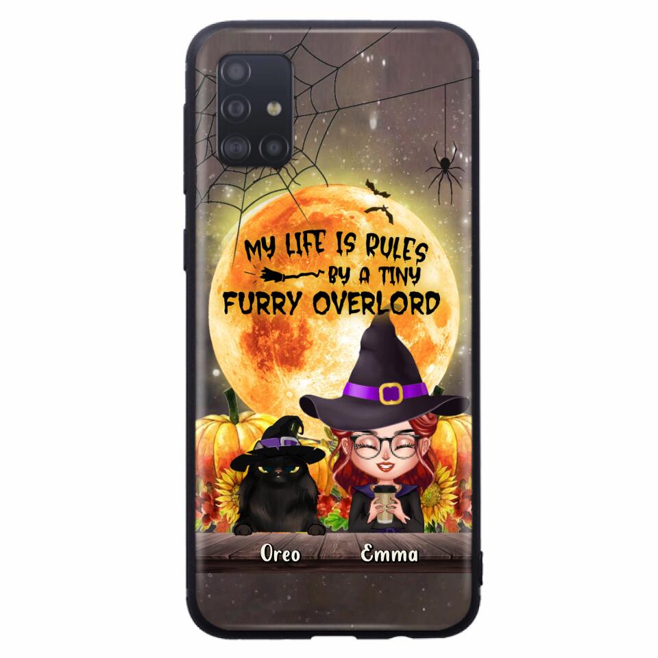 Custom Personalized Cat Witch Phone Case - Upto 5 Cats - Halloween Gift Idea For Cat Lovers - My Life Is Ruled By A Tiny Furry Overlord - Case For iPhone And Samsung