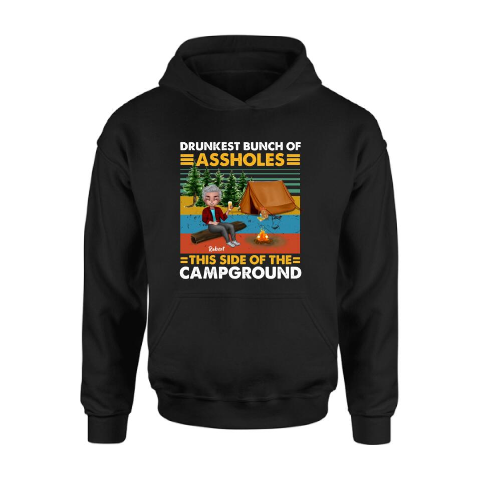 Personalized Camping Shirt/Pullover Hoodie - Gift Idea For Friends/Camping Lover - Up to 5 People - Drunkest Bunch Of Assholes This Side Of The Campground