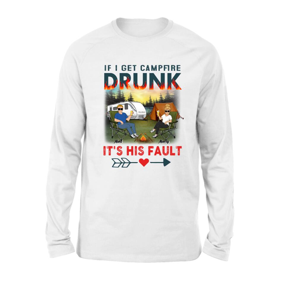 Personalized Husband And Wife Camping Shirt/Pullover Hoodie - Gift Idea For Camping Couple - If I Get Campfire Drunk It's Her Fault