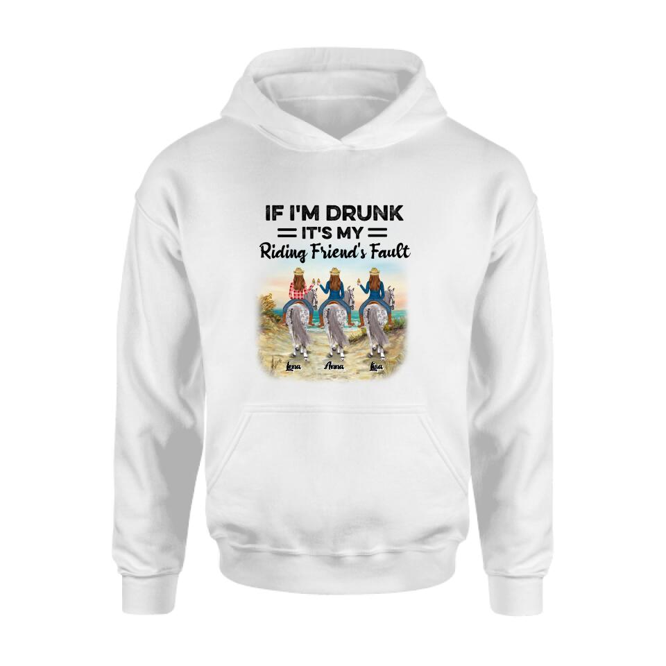 Personalized Horse Girl Shirt - Up to 3 People - Gift Idea For Horse Lover - If I'm Drunk It's My Riding Friend's Fault