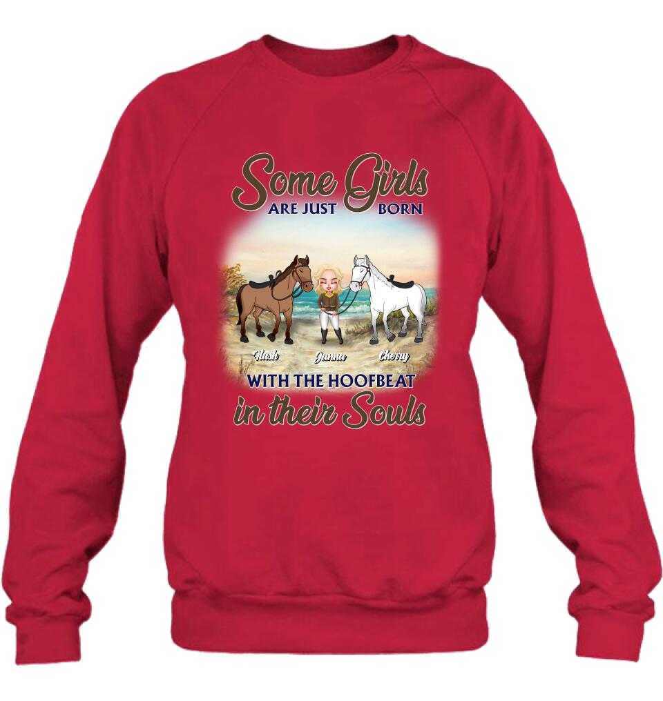 Personalized Horse Lady Unisex T-shirt/Hoodie/Sweatshirt - Gift For Horse Lovers/Mother's Day Gift - Some Girls Are Just Born With The Hoofbeat In Their Souls