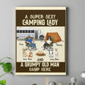 Personalized Couple Camping Canvas - Couple With Up to 4 Pets - Gift Idea For Camping/Dog/Cat Lover - A Spoiled Camping Lady And Her Grumpy Husband Camp Here